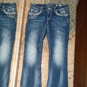 Miss Me Blue Signature Rise Boot Cut Jeans with Modern Distressing